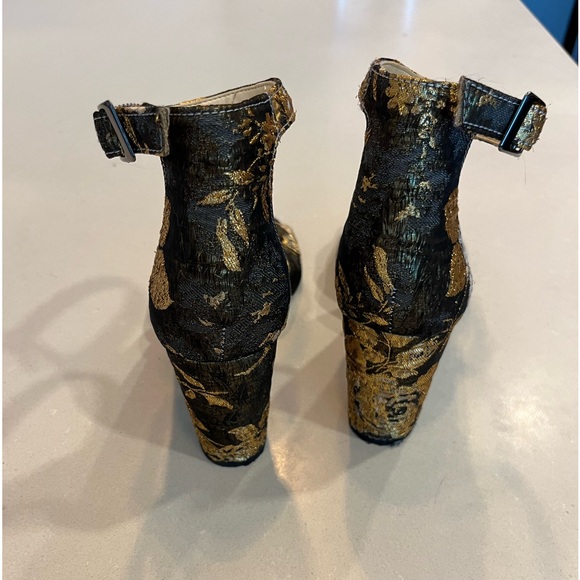 jessica simpson black and gold floral embroidered block heels - Picture 5 of 7